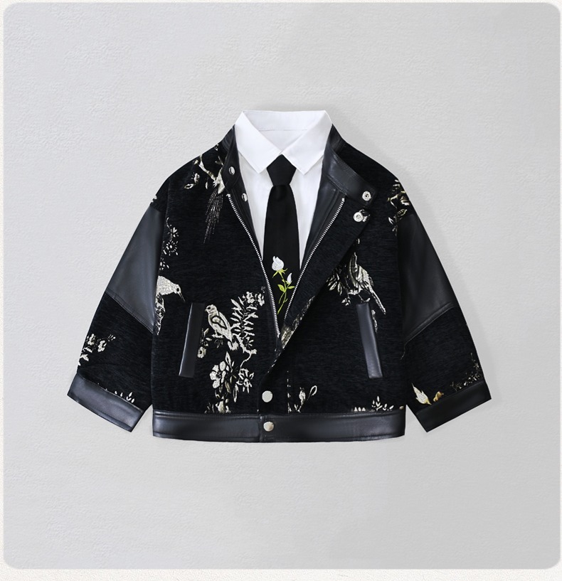 Photography Jacket - Beyefendi Çocuklar Nakışlı Motosiklet PU Deri